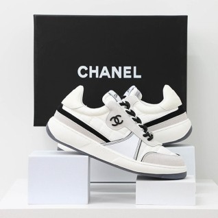 [CHANEL] 샤넬 테니스 패브릭 카프스킨 스웨이드 여자 스니커즈