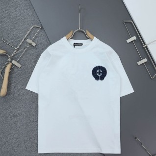 [Chrome Hearts] 크롬하츠 빈티지 홀스슈 데님 로고 자수 라운드 반팔 티셔츠