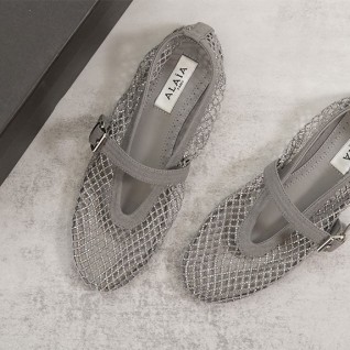 [ALAIA] 알리이아 라인스톤 메쉬 스트랩 발레리나 플랫 샌들